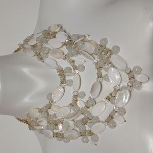 Beaded Layered Necklace Beach Wedding Church Brunch White Opaque